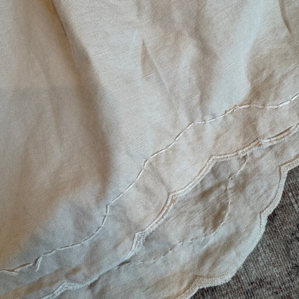 Anthropologie Linen Double Waistband Scalloped Shorts Beige, Summer, Cottagecore - Picture 8 of 10